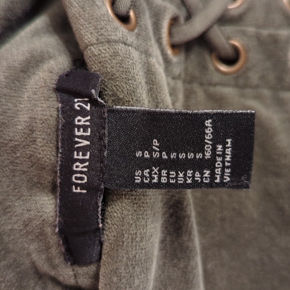 Forever 21 | Velveteen Olive Green Mini Skirt With Lace Up Design Size S - Picture 6 of 6
